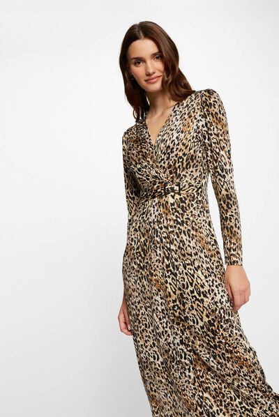 Robe midi ajustée imprimé léopard multico femme
