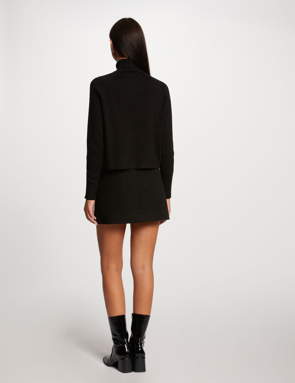 Pull manches longues effet crois&eacute; noir femme