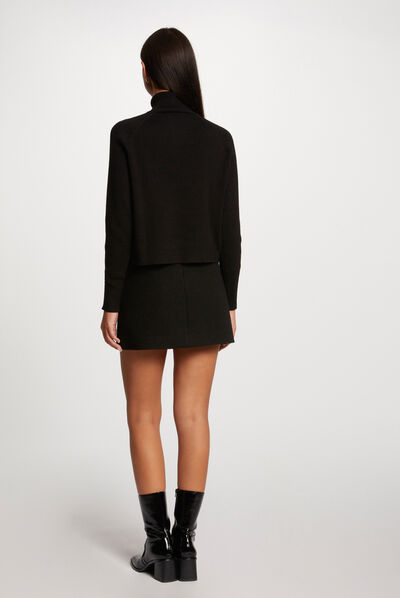 Pull manches longues effet croisé noir femme