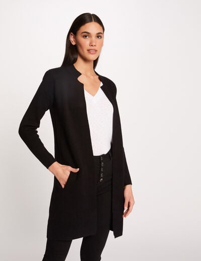 Gilet droit &agrave; col crant&eacute; gris fonc&eacute; femme