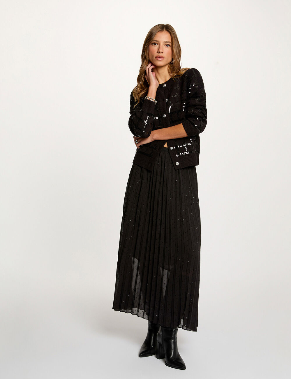 Jupe longue strass noir femme