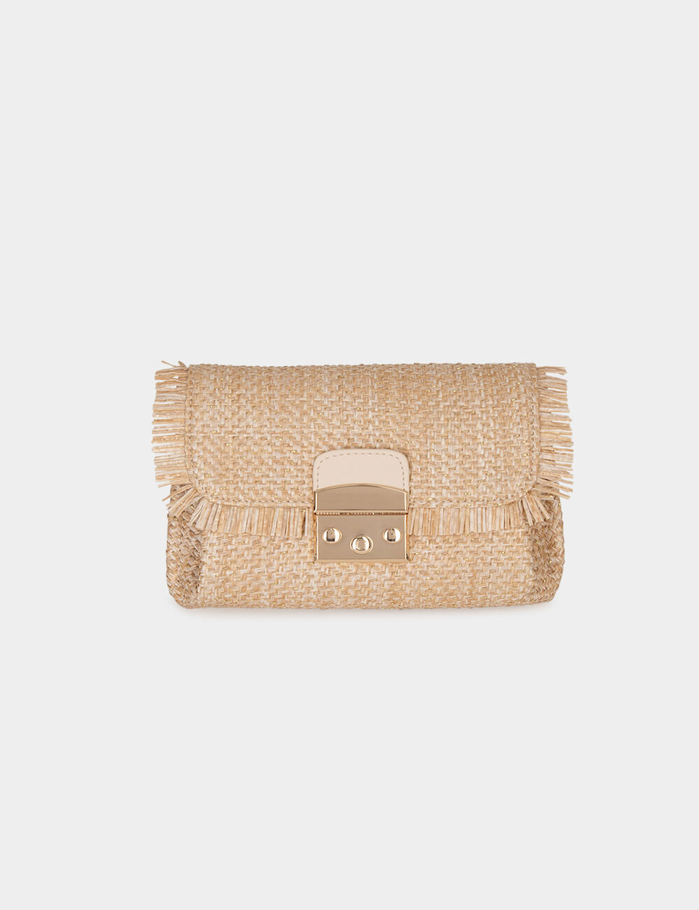 Sac tress&eacute; &agrave; franges sable femme