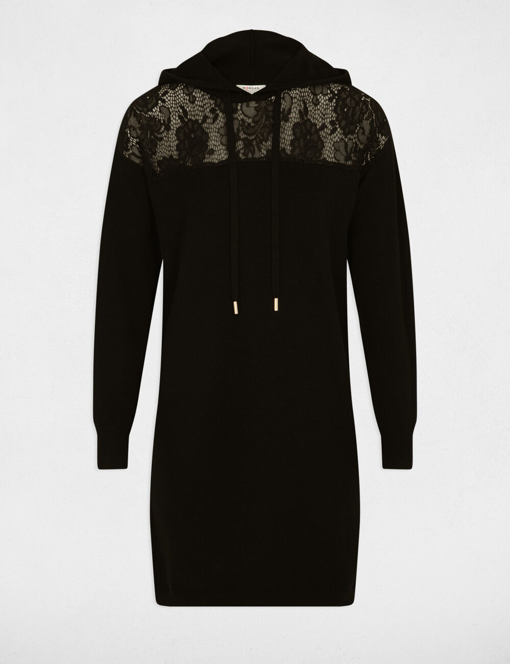 Robe tricot courte droite noir femme