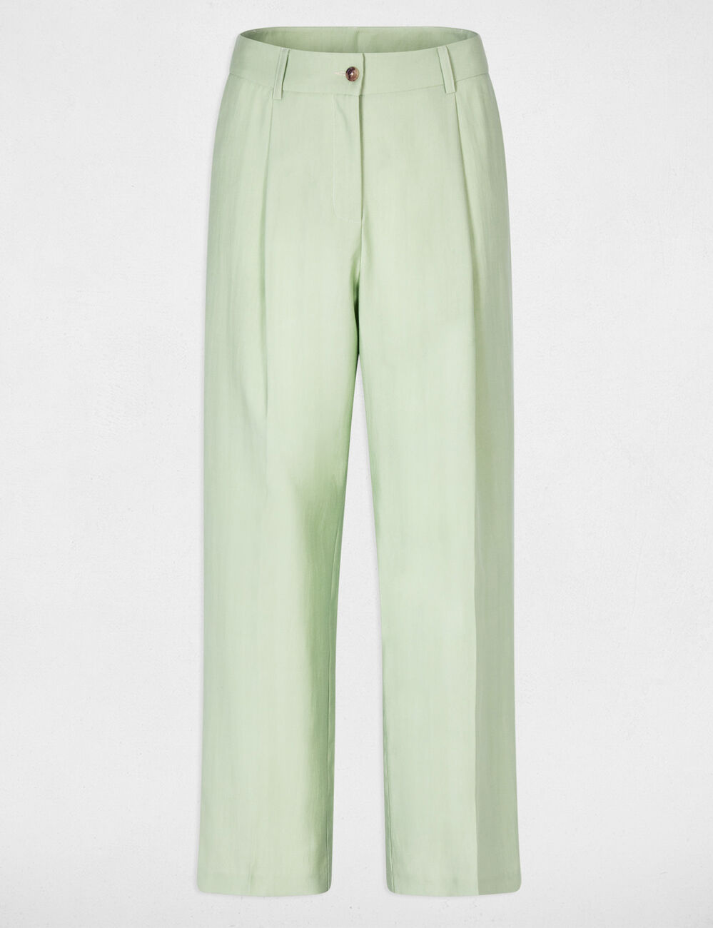 Pantalon carotte taille haute vert pastel femme