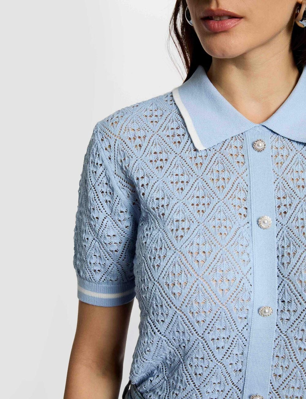 Gilet ajust&eacute; col &agrave; revers bleu ciel femme