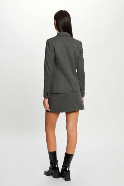 Jupe droite à carreaux gris anthracite femme