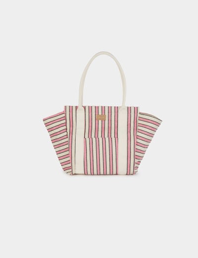 Sac cabas ray&eacute; ivoire femme