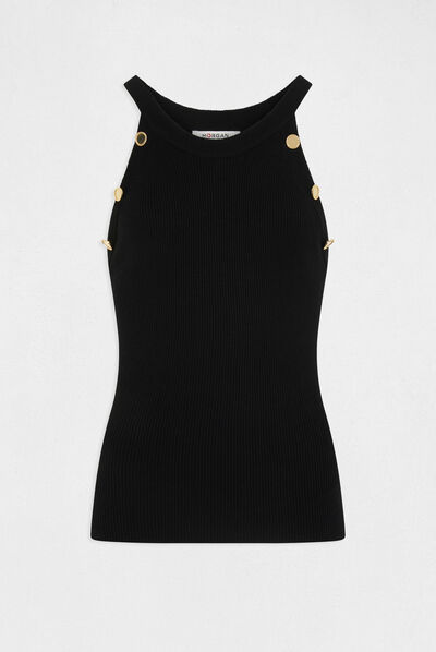 Pull débardeur avec boutons noir femme