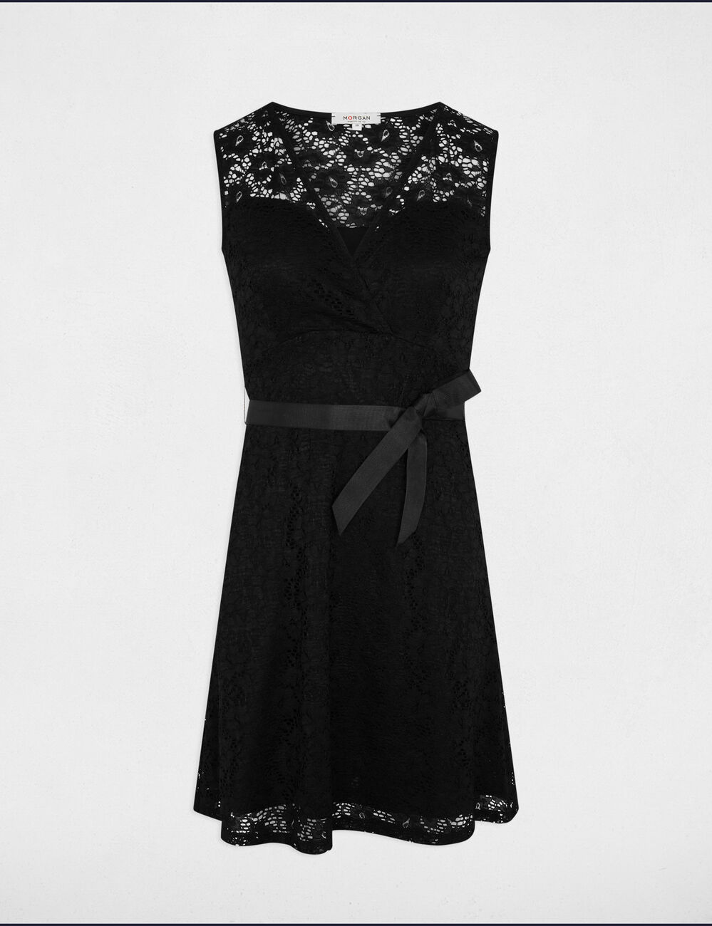Robe courte ajust&eacute;e dentelle noir femme