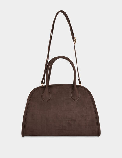Sac su&eacute;dine aspect croco marron fonc&eacute; femme