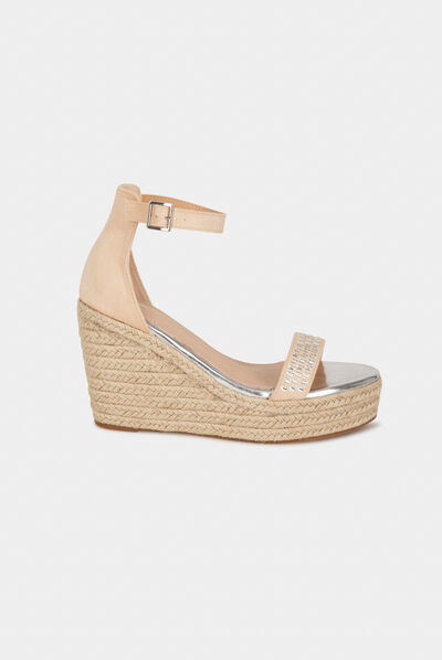 Sandales compensées avec strass beige femme
