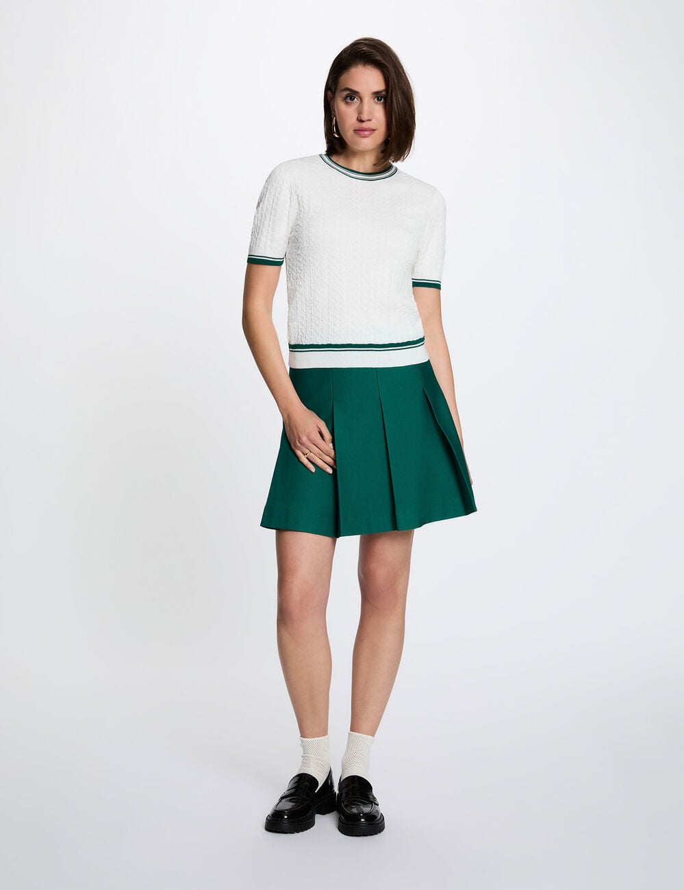 Pull fin manches courtes vert femme