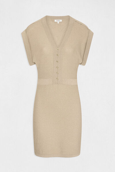 Robe pull ajustée manches courtes taupe femme
