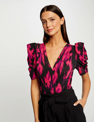 T-shirt manches courtes imprimé abstrait multico femme