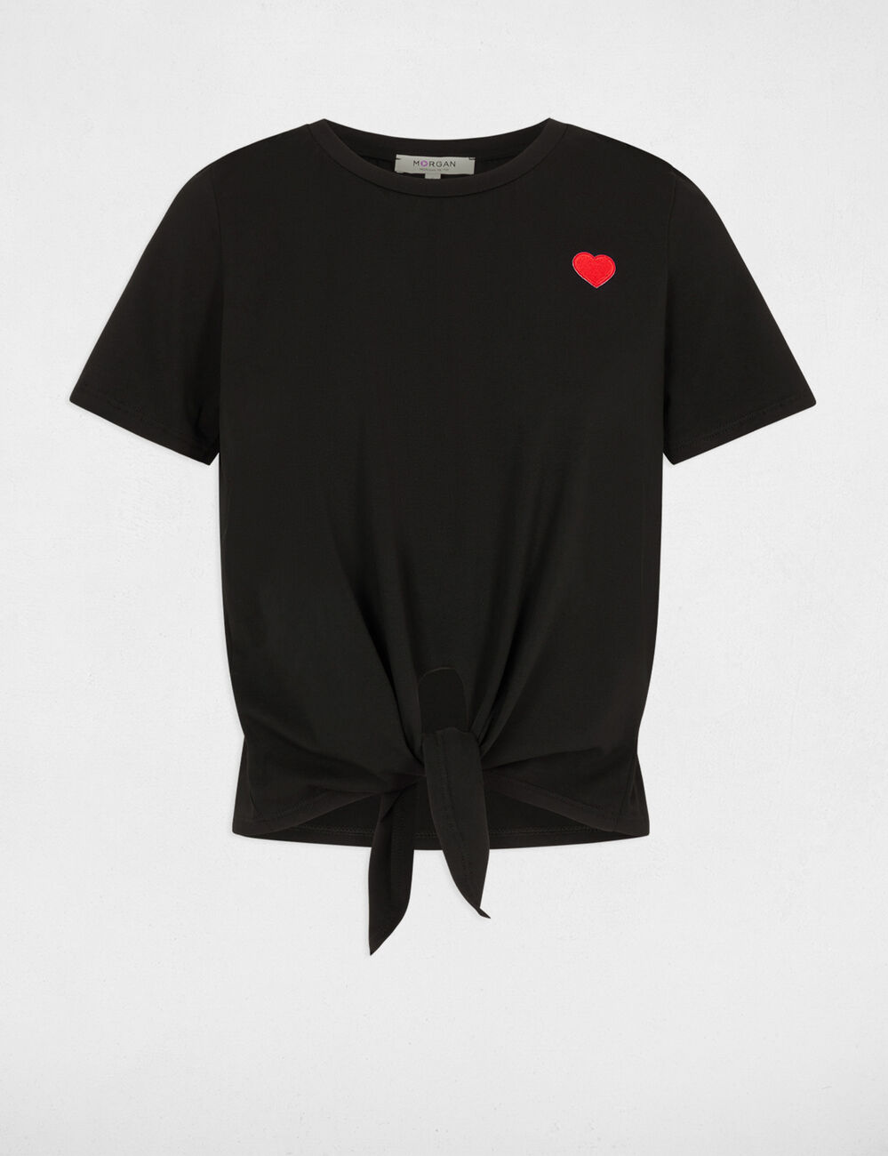 T-shirt noeud col rond noir femme
