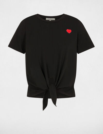 T-shirt noeud col rond noir femme