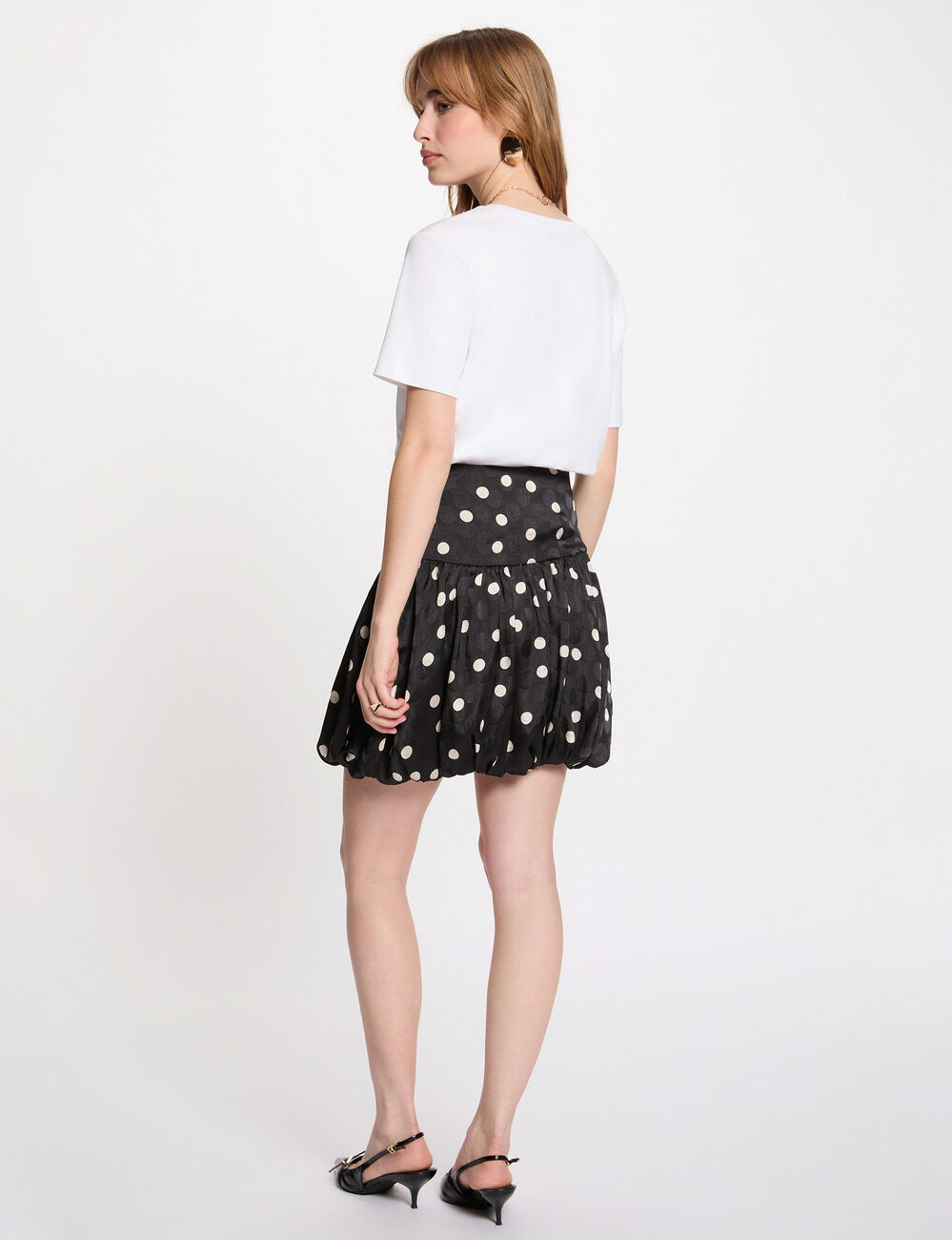 Jupe boule imprim&eacute;e noir femme