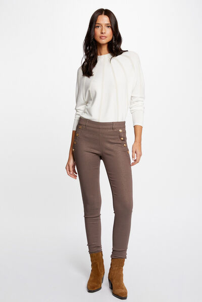 Pantalon skinny enduit à ponts taupe femme