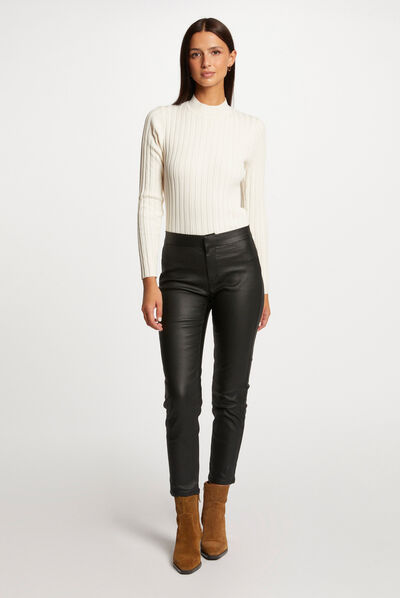 Pantalon skinny enduit 7/8ème noir femme