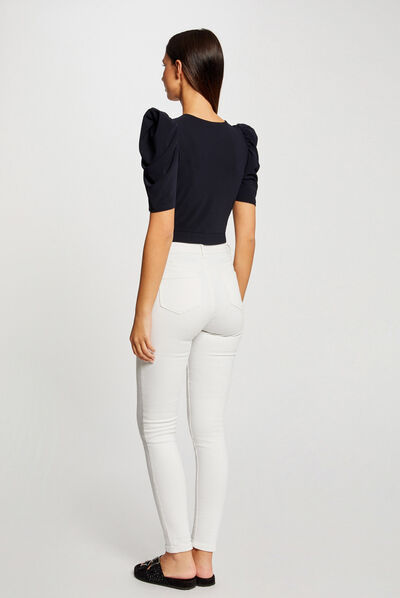 T-shirt manches courtes froncé marine femme