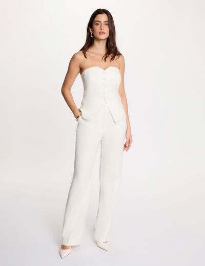 Pantalon large &agrave; fines rayures blanc femme