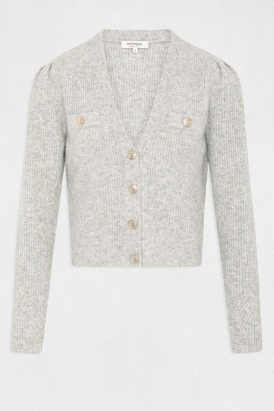 Gilet manches longues boutonné gris moyen femme