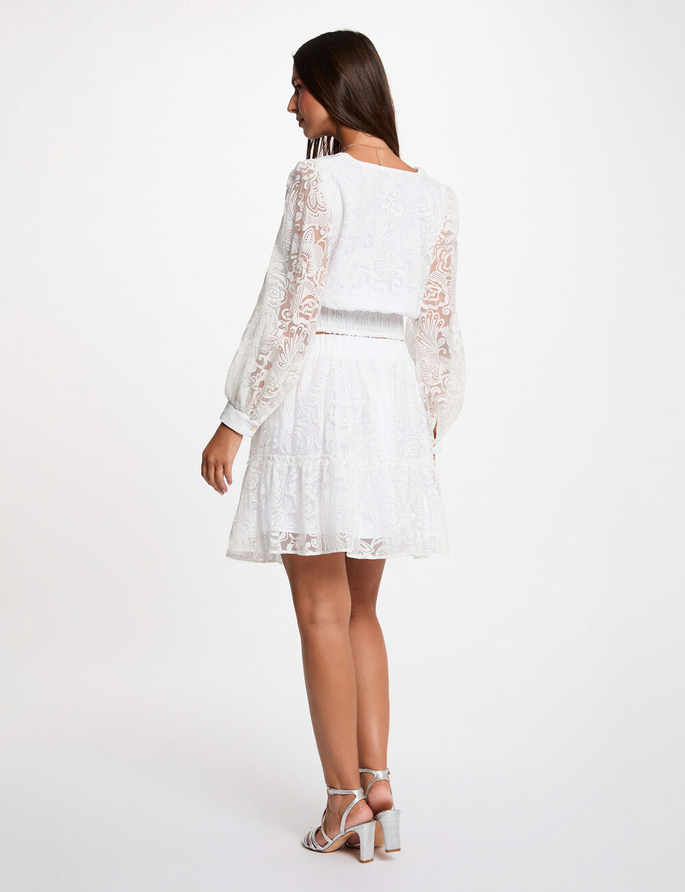 Blouse jacquard col v blanc femme