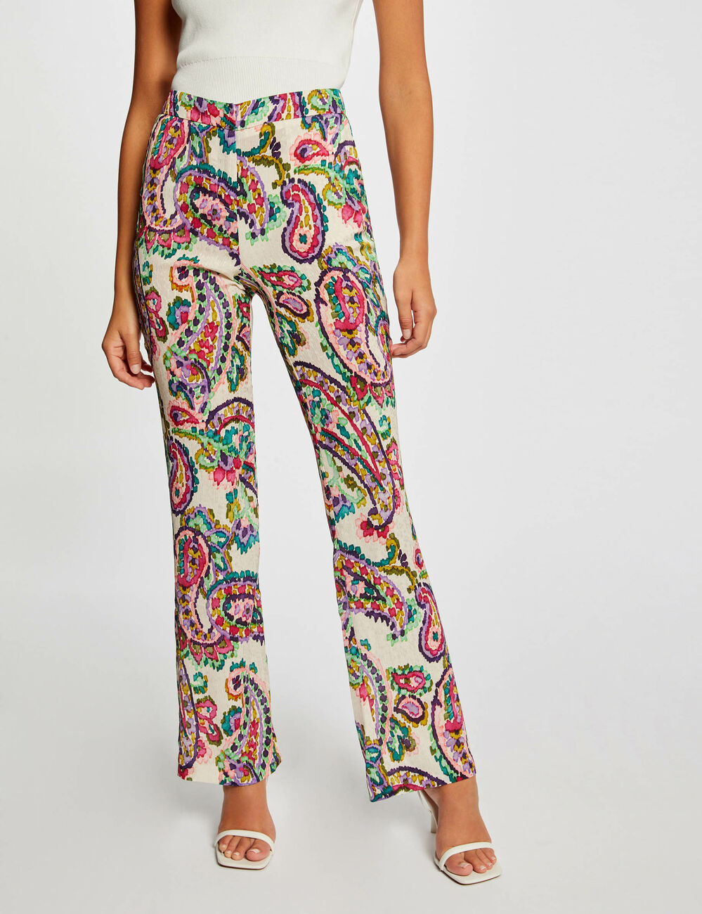 Pantalon droit fluide imprim&eacute; cachemire multico femme