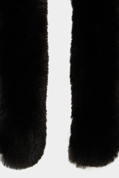 Poncho à détails imitation fourrure noir femme