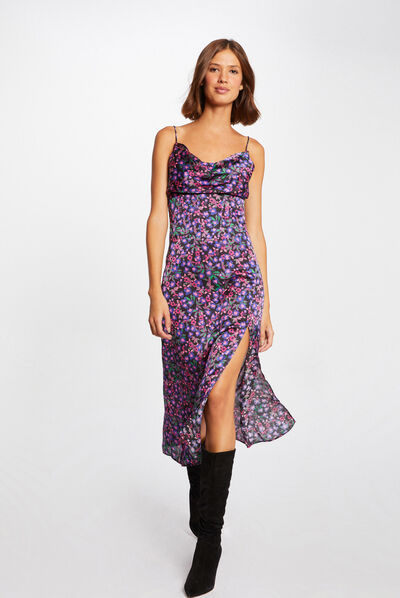 Robe midi droite imprimé floral multico femme