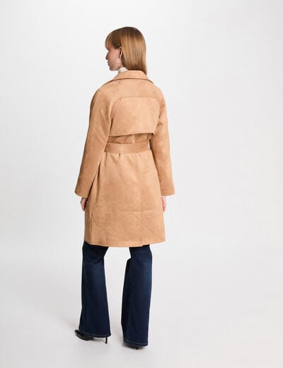 Trench long suédine marron clair femme