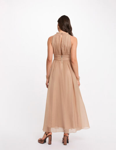 Robe longue col montant taupe femme