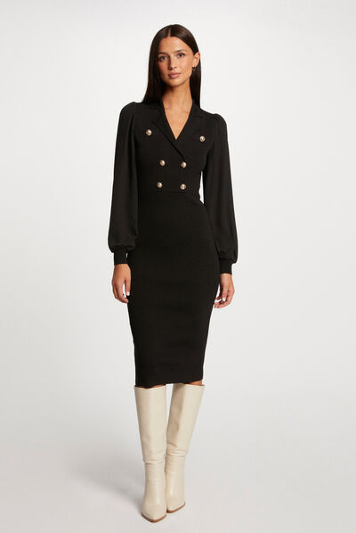 Robe pull ajustée avec boutons noir femme