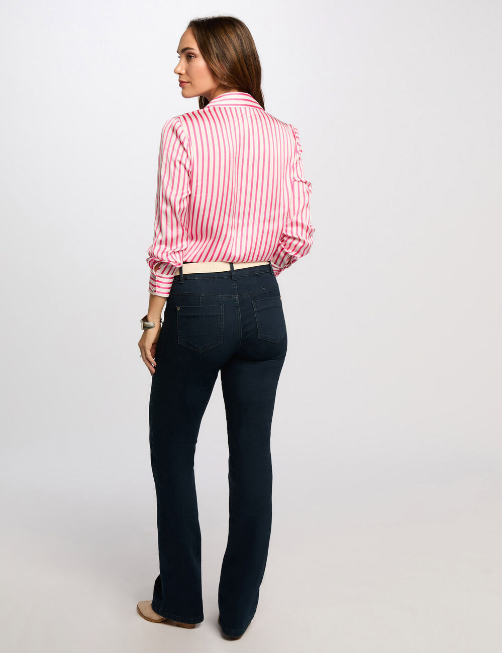 Chemise manches longues rayée rose femme
