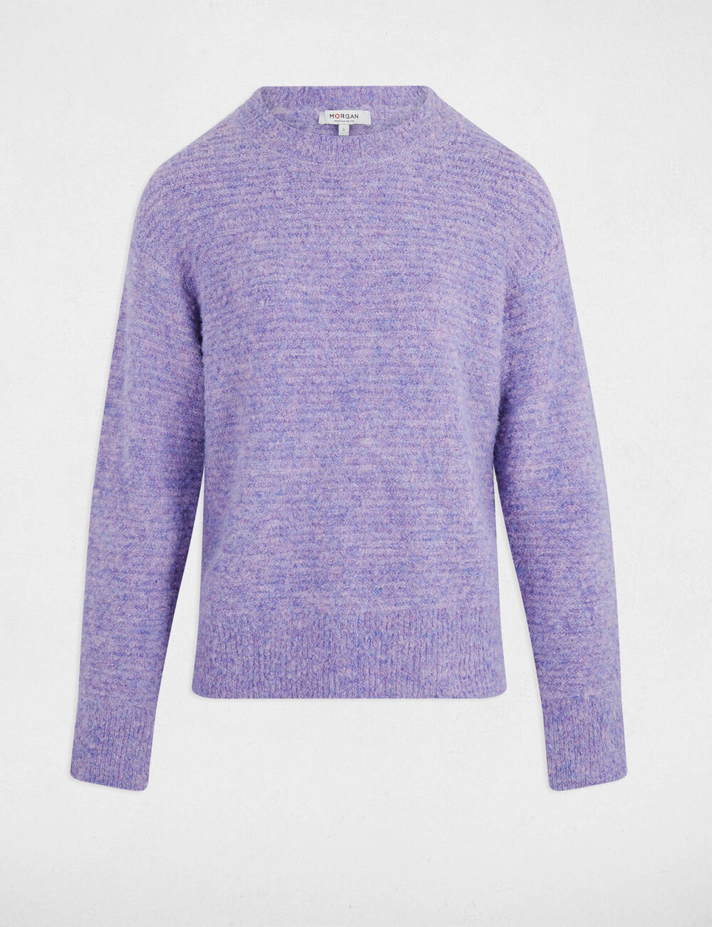 Pull court col rond parme femme
