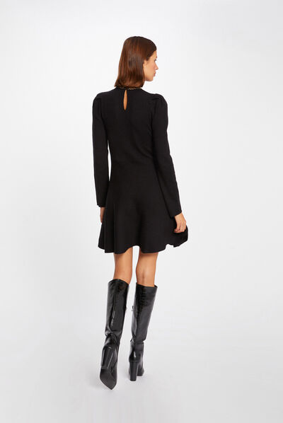 Robe pull trapèze avec boutons noir femme