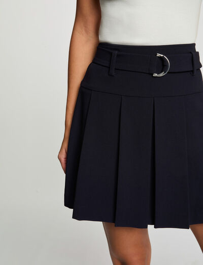 Jupe courte pliss&eacute;e bleu marine femme
