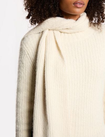 Pull col &eacute;charpe ivoire femme