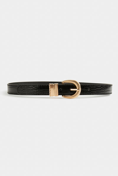 Ceinture aspect croco noir femme