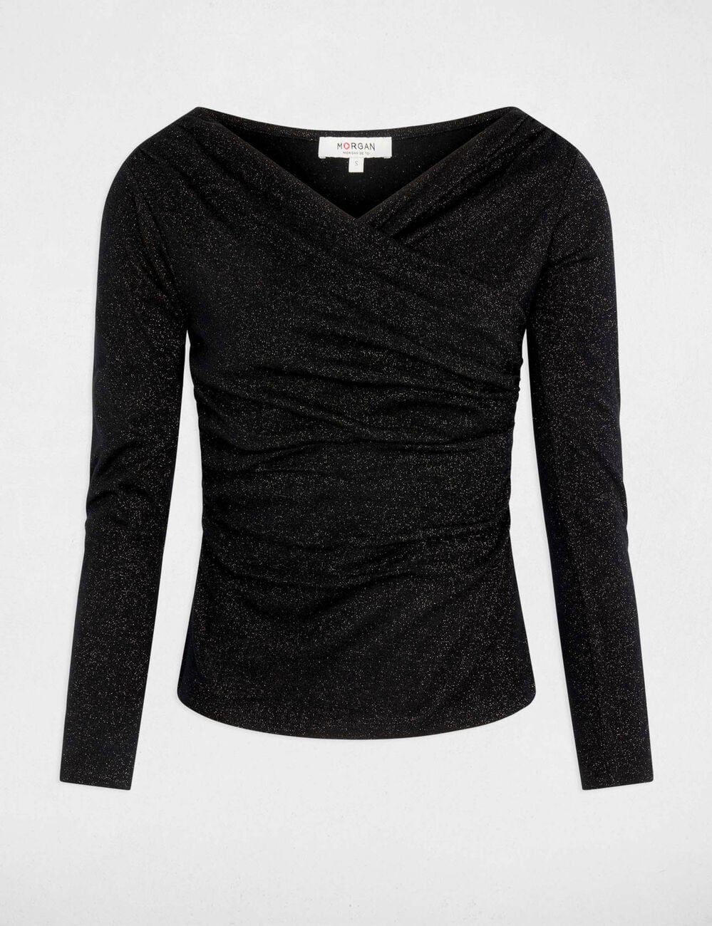 Maille d&eacute;collet&eacute; manches longues noir femme