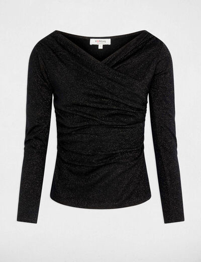 Maille d&eacute;collet&eacute; manches longues noir femme