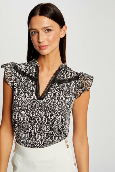 T-shirt manches courtes imprimé foulard multico femme