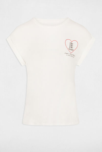 T-shirt manches courtes à inscription ecru femme
