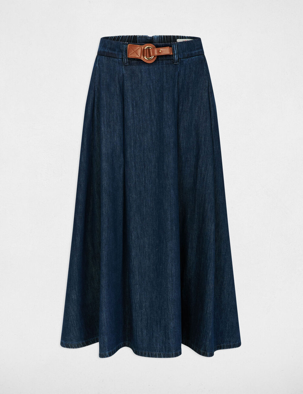 Jupe longue &eacute;vas&eacute;e denim brut femme
