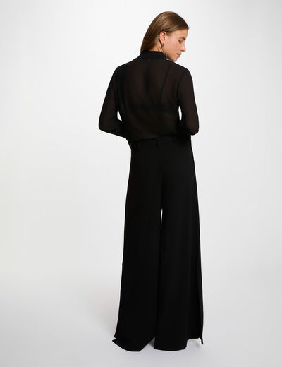 Chemise voile col &agrave; revers noir femme
