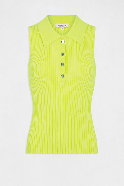 Pull débardeur sans manches col polo anis femme
