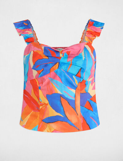Top imprimé volants multicolore femme