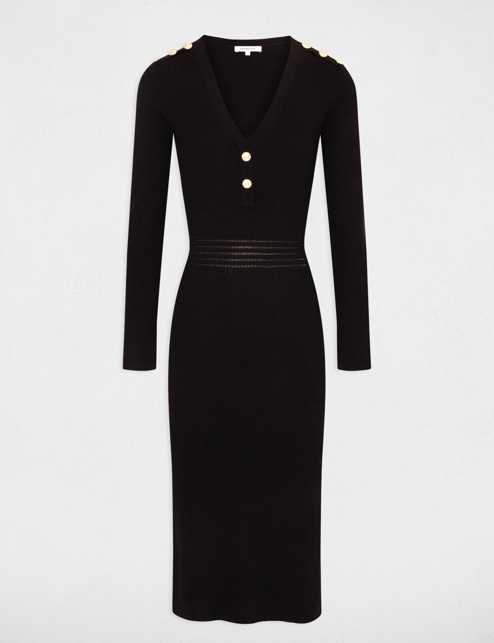 Robe tricot midi ajust&eacute;e noir femme