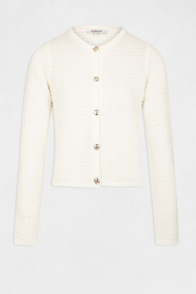 Gilet court boutonné col rond ecru femme
