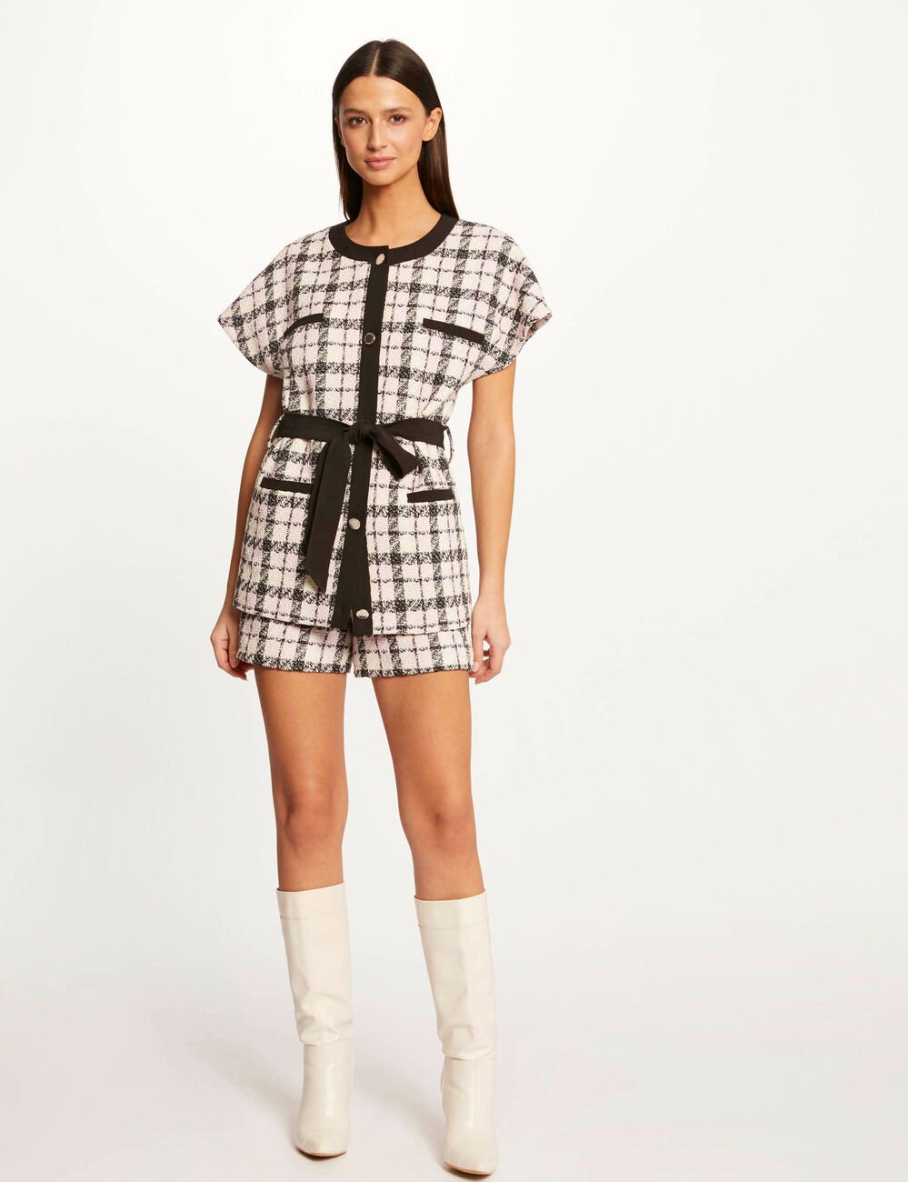 Veste droite ceinturée à carreaux multico femme